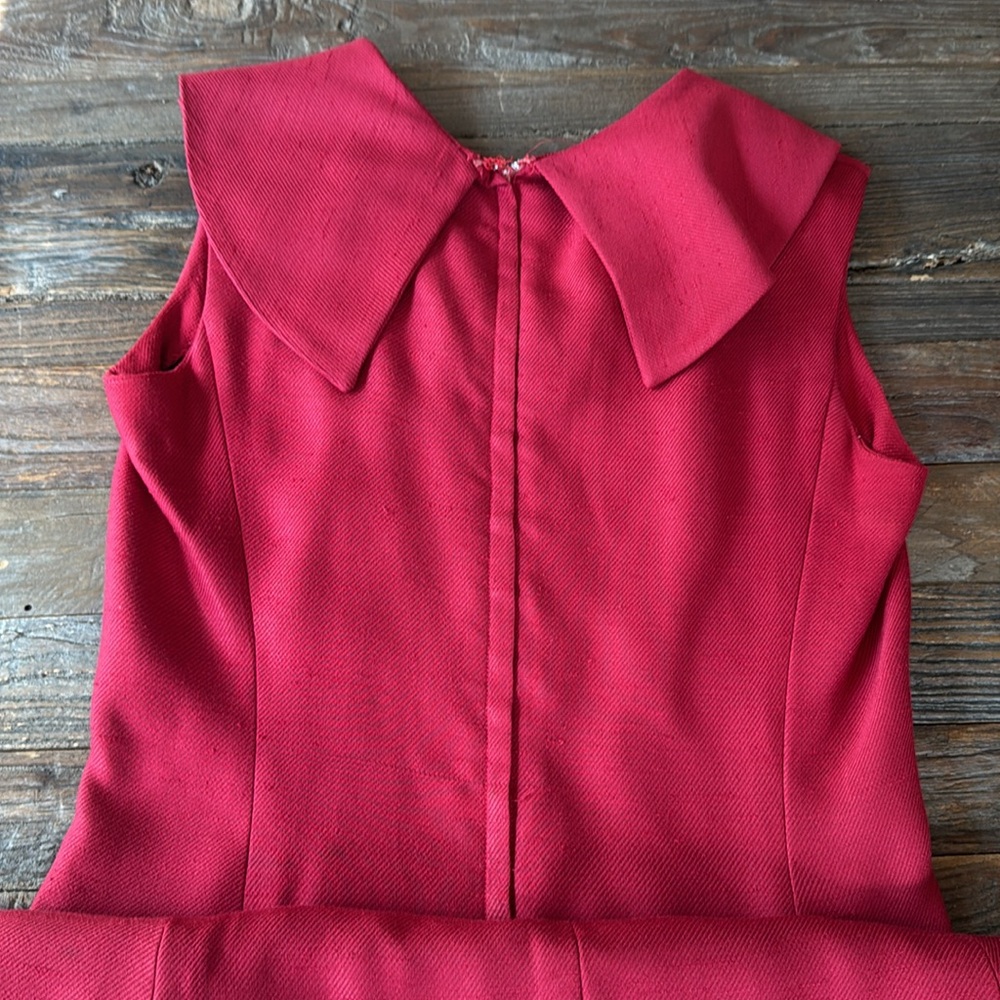 Vintage Carlette 60’s garnet red wool blend midi dress dagger collar EVC S/M - Picture 10 of 10